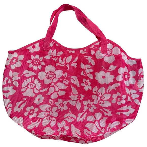 Lot Mesh Tote Bags Floral Print 4 Colors Lg Lightweight Durable Beach Shopping - Picture 9 of 13